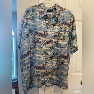 𝅺Bill Blass Tropical Hawaiian Print 100% Silk Men's button up shirt